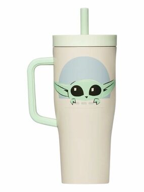 Cute Green Baby Yoda Travel Tumbler with Straw 650ml